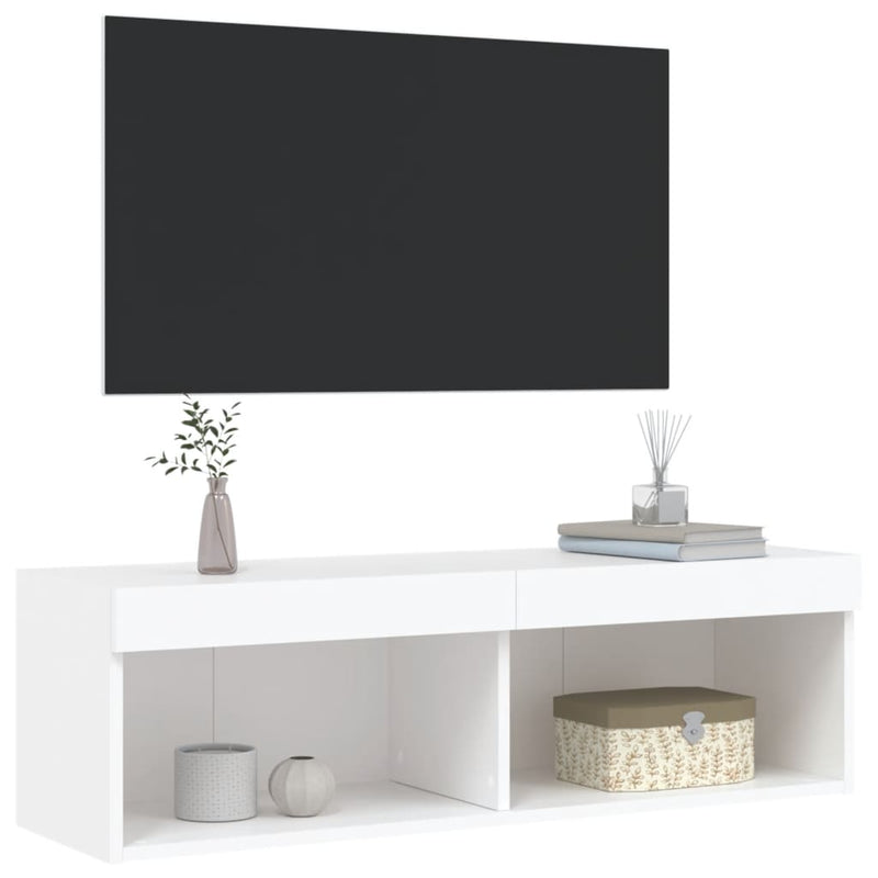 Comodă TV cu lumini LED, alb, 100x30x30 cm