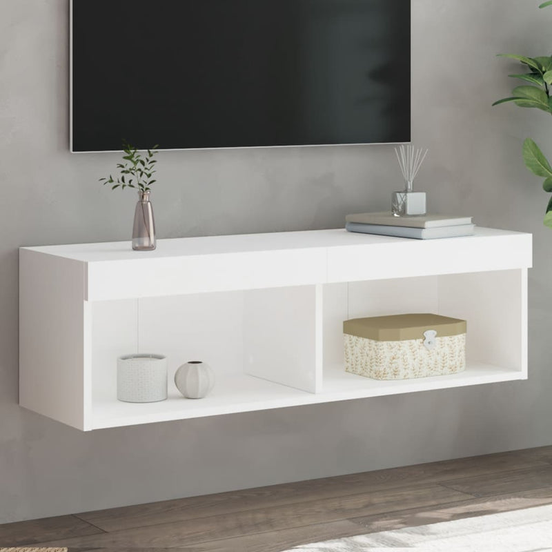 Comodă TV cu lumini LED, alb, 100x30x30 cm