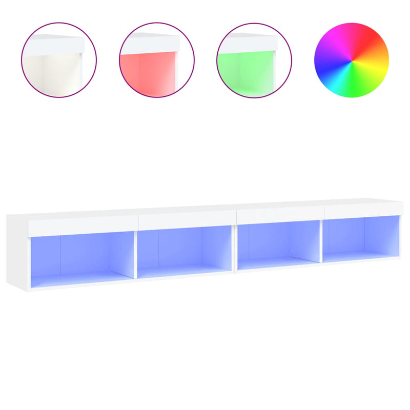 Comode TV cu lumini LED, 2 buc., alb, 100x30x30 cm