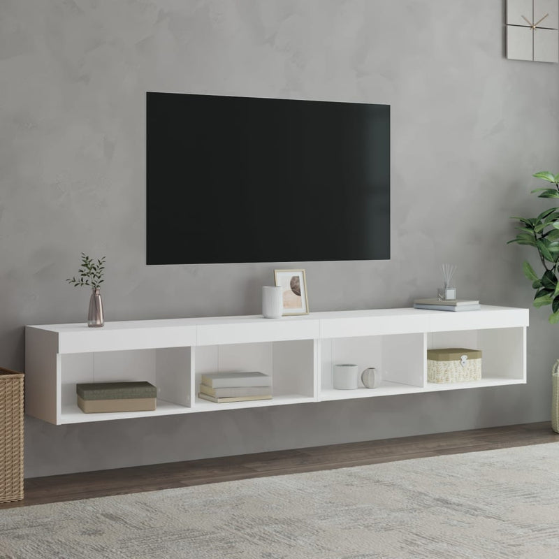 Comode TV cu lumini LED, 2 buc., alb, 100x30x30 cm