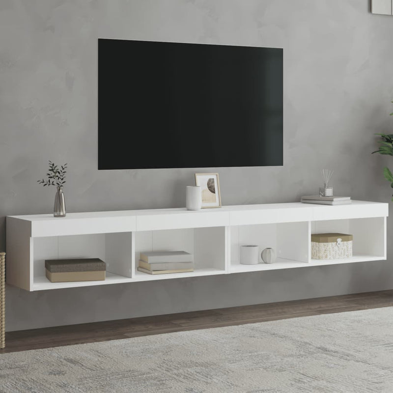 Comode TV cu lumini LED, 2 buc., alb, 100x30x30 cm