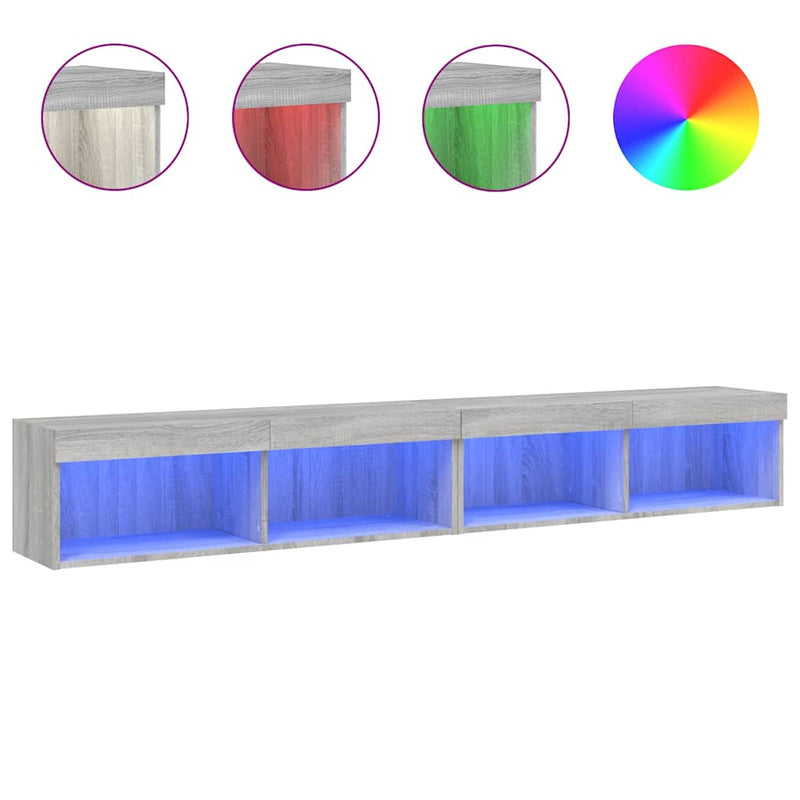 Comode TV cu lumini LED, 2 buc., gri sonoma, 100x30x30 cm
