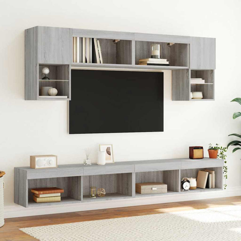 Comode TV cu lumini LED, 2 buc., gri sonoma, 100x30x30 cm