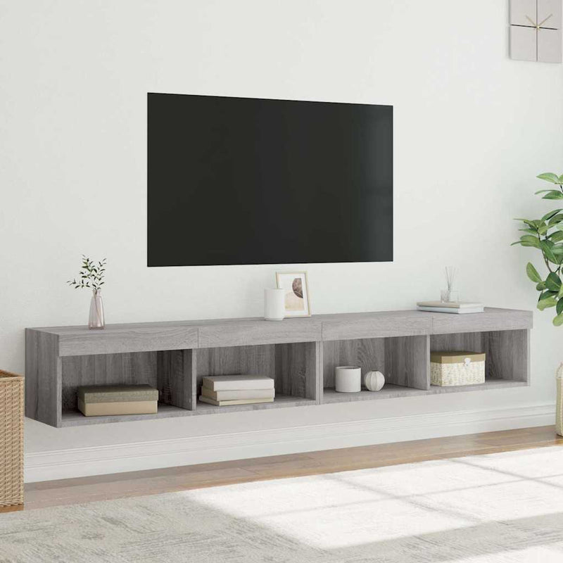 Comode TV cu lumini LED, 2 buc., gri sonoma, 100x30x30 cm