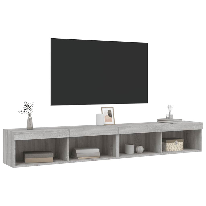 Comode TV cu lumini LED, 2 buc., gri sonoma, 100x30x30 cm