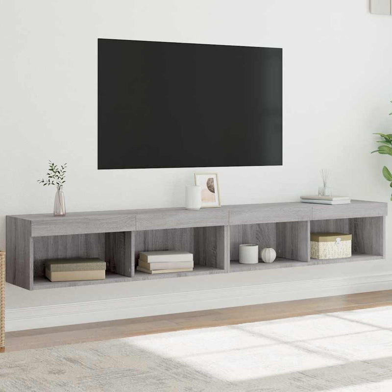 Comode TV cu lumini LED, 2 buc., gri sonoma, 100x30x30 cm