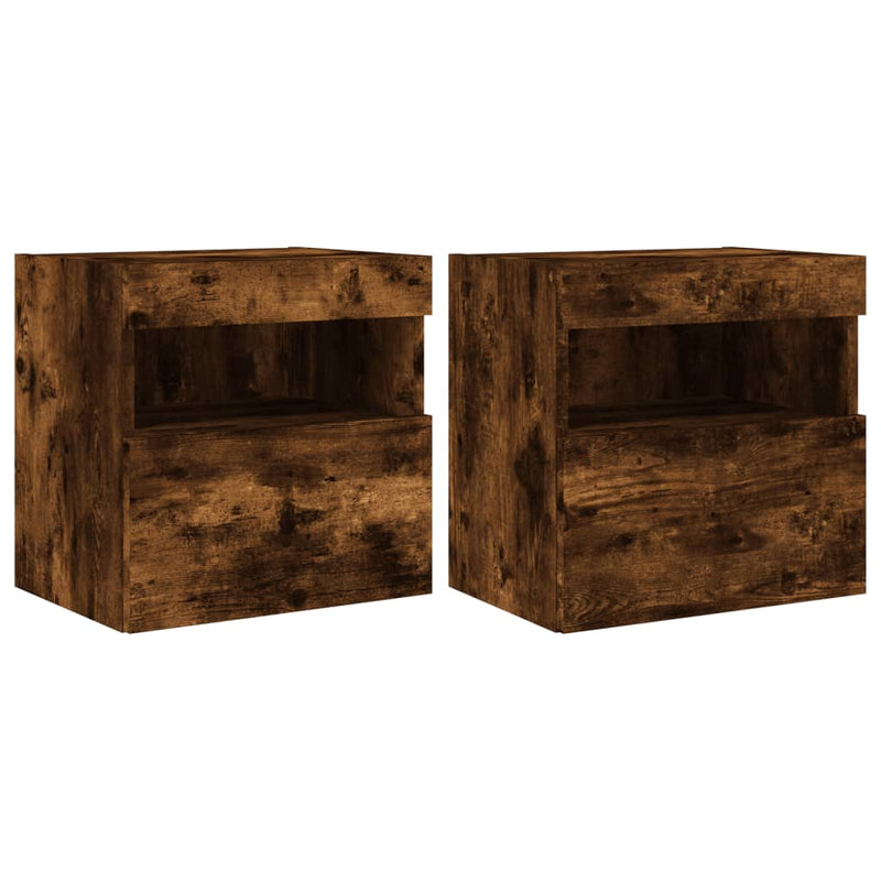 Comodă TV de perete cu LED, 2 buc. stejar fumuriu, 40x30x40 cm