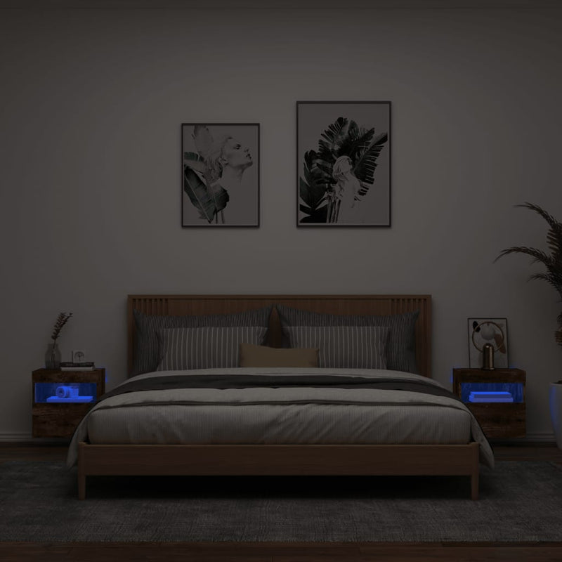 Comodă TV de perete cu LED, 2 buc. stejar fumuriu, 40x30x40 cm