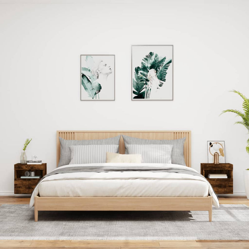 Comodă TV de perete cu LED, 2 buc. stejar fumuriu, 40x30x40 cm