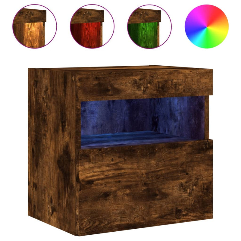 Comodă TV de perete cu LED, 2 buc. stejar fumuriu, 40x30x40 cm