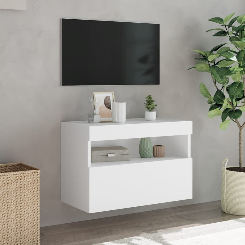Comodă TV de perete cu lumini LED, alb, 60x30x40 cm