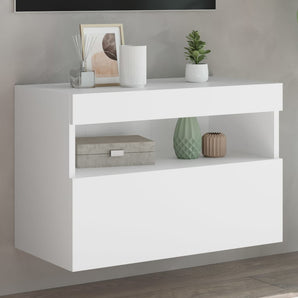 Comodă TV de perete cu lumini LED, alb, 60x30x40 cm