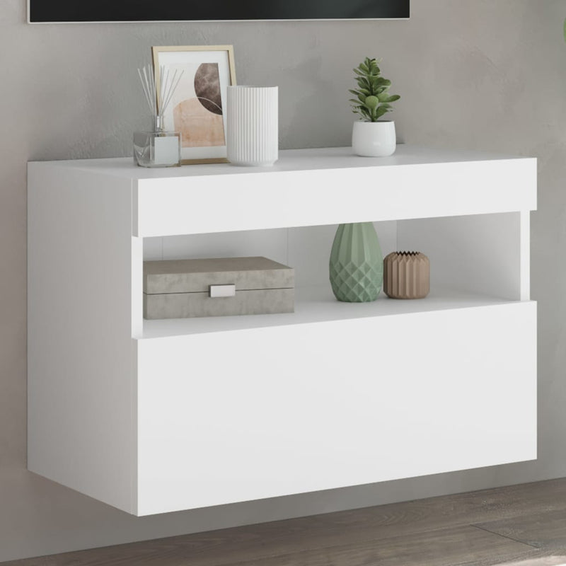 Comodă TV de perete cu lumini LED, alb, 60x30x40 cm