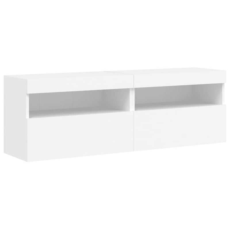 Comode TV de perete cu lumini LED, 2 buc., alb, 60x30x40 cm
