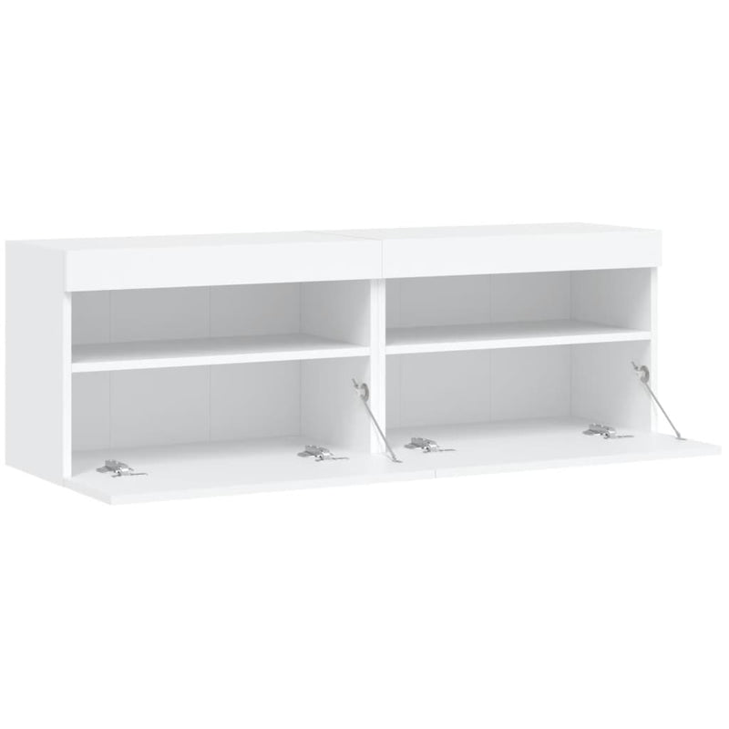 Comode TV de perete cu lumini LED, 2 buc., alb, 60x30x40 cm