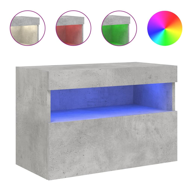 Comodă TV de perete cu lumini LED, gri beton, 60x30x40 cm