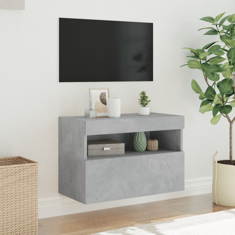 Comodă TV de perete cu lumini LED, gri beton, 60x30x40 cm