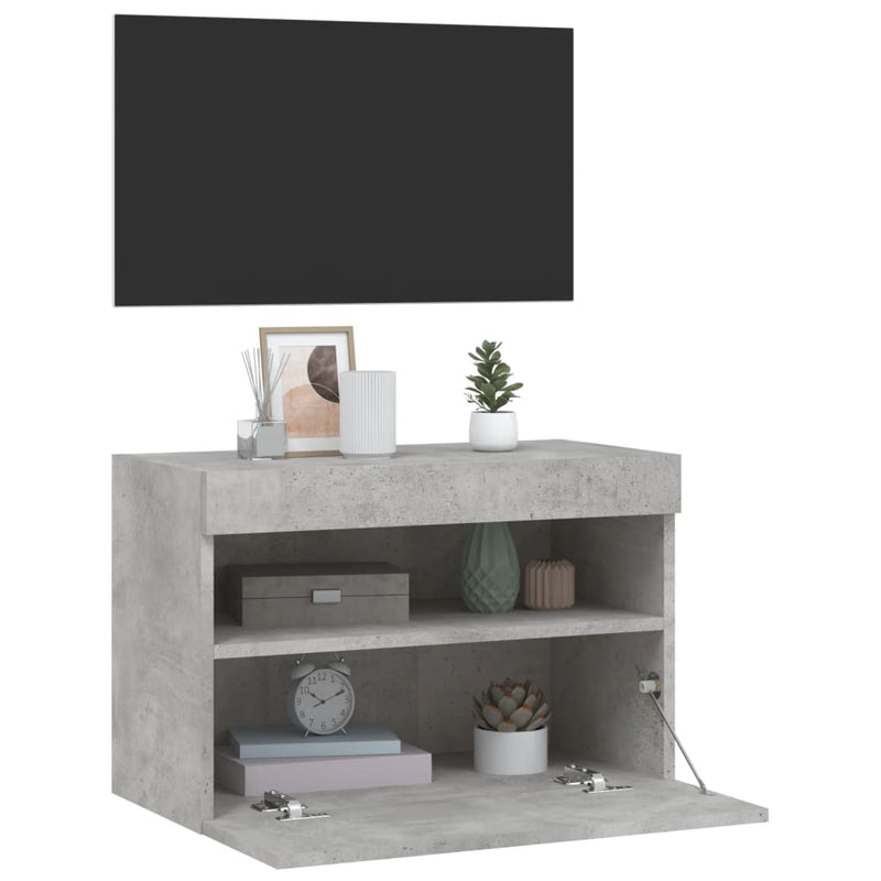 Comodă TV de perete cu lumini LED, gri beton, 60x30x40 cm
