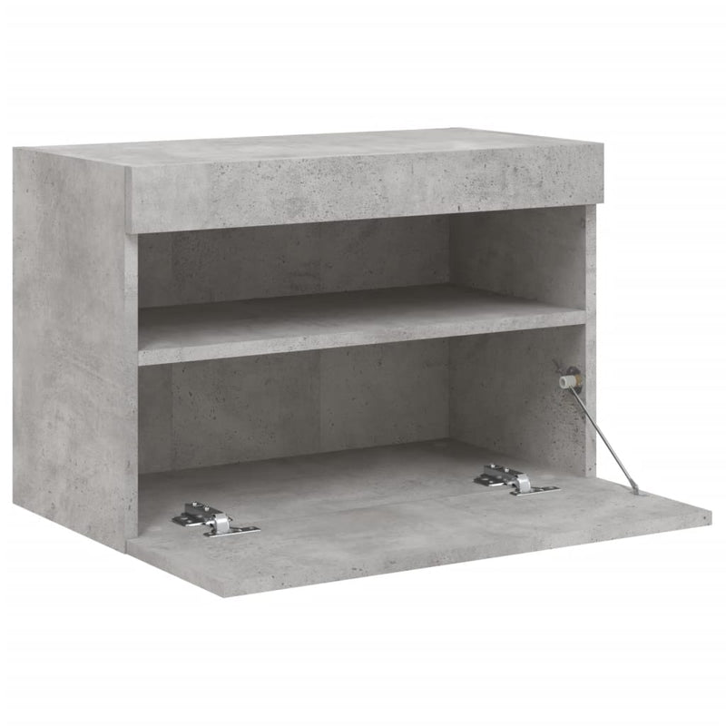 Comodă TV de perete cu lumini LED, gri beton, 60x30x40 cm