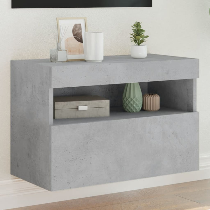 Comodă TV de perete cu lumini LED, gri beton, 60x30x40 cm