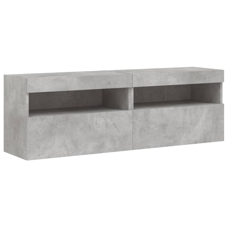 Comode TV de perete cu lumini LED 2 buc. gri beton 60x30x40 cm