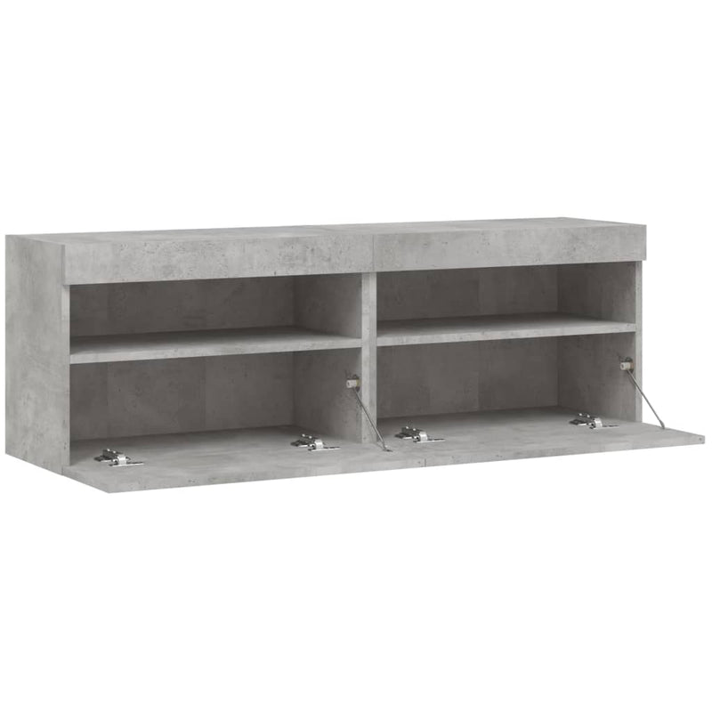Comode TV de perete cu lumini LED 2 buc. gri beton 60x30x40 cm