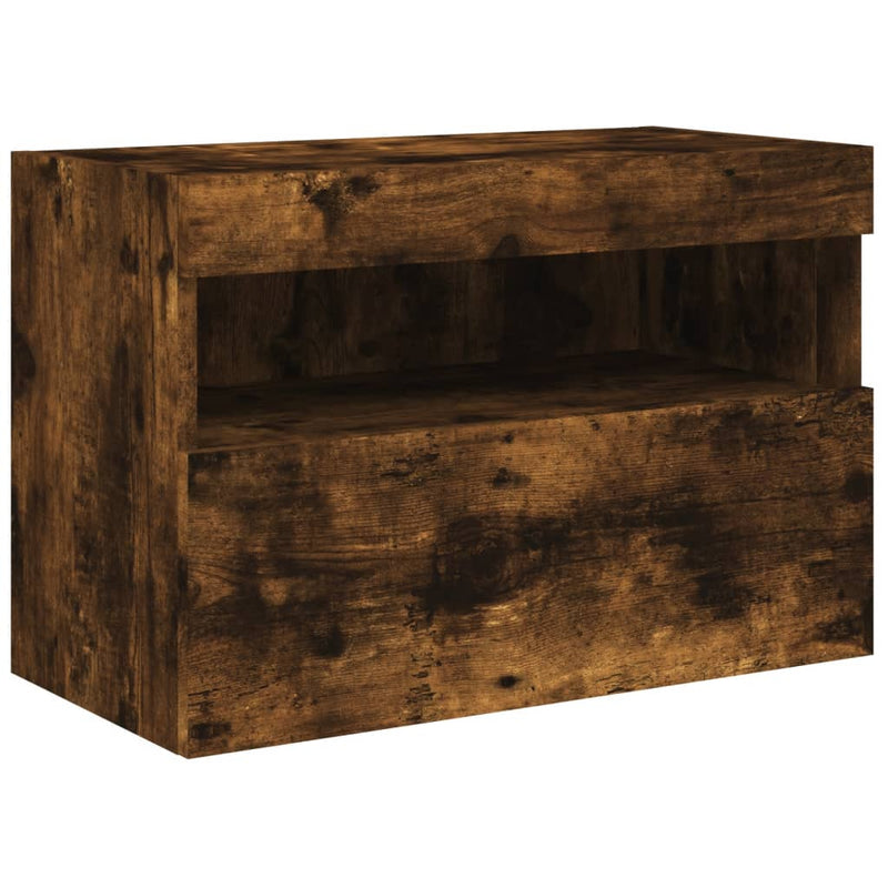 Comodă TV de perete cu lumini LED, stejar fumuriu, 60x30x40 cm
