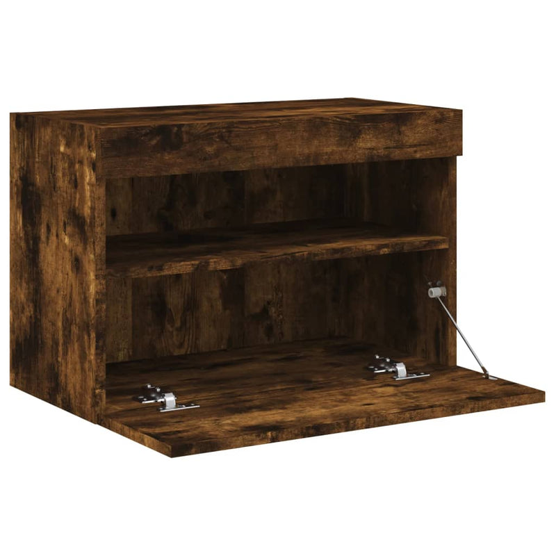 Comodă TV de perete cu lumini LED, stejar fumuriu, 60x30x40 cm