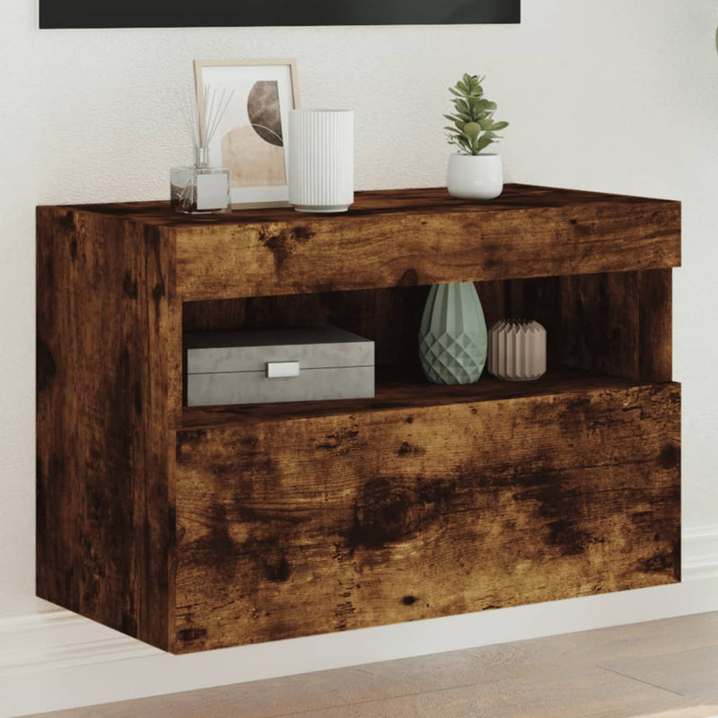 Comodă TV de perete cu lumini LED, stejar fumuriu, 60x30x40 cm