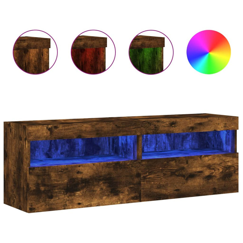 Comodă TV de perete cu LED, 2 buc. stejar fumuriu, 60x30x40 cm