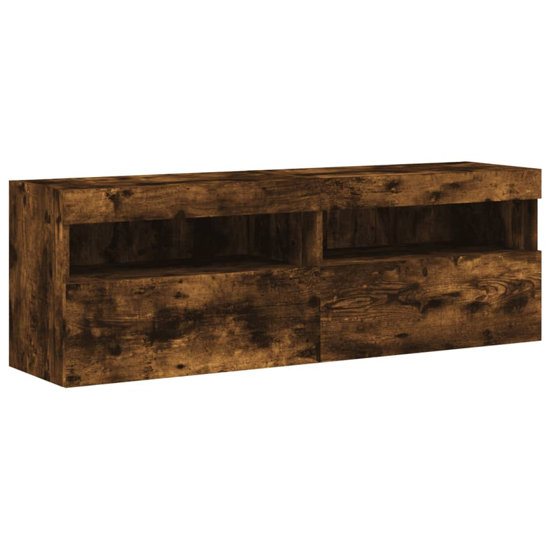 Comodă TV de perete cu LED, 2 buc. stejar fumuriu, 60x30x40 cm
