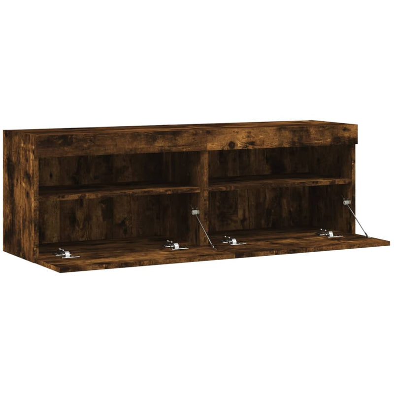 Comodă TV de perete cu LED, 2 buc. stejar fumuriu, 60x30x40 cm