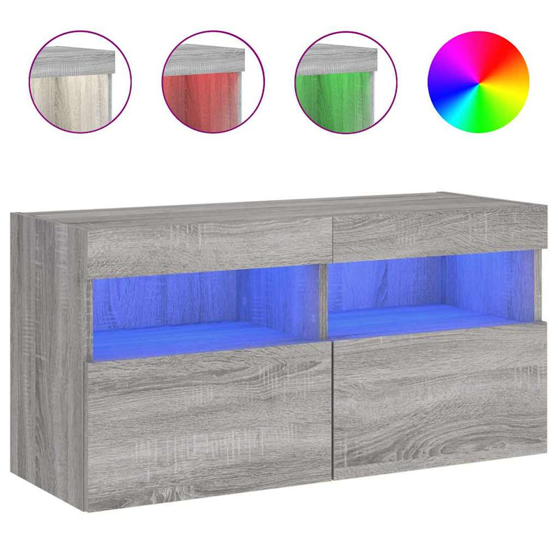 Comodă TV de perete cu lumini LED, gri sonoma, 80x30x40 cm