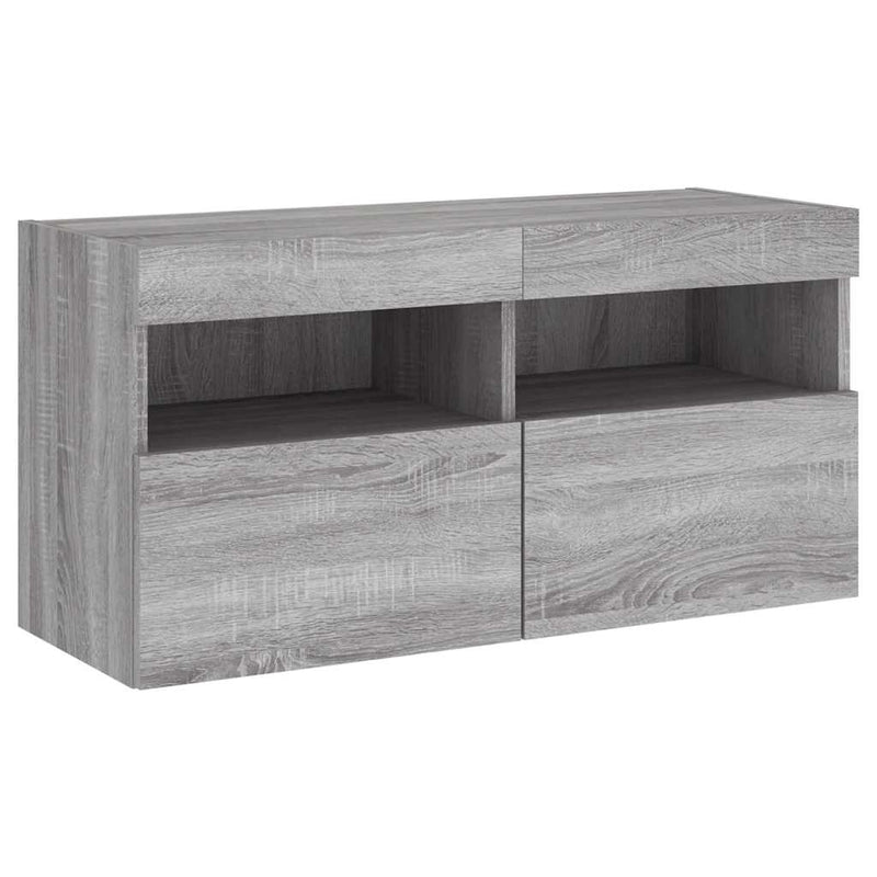 Comodă TV de perete cu lumini LED, gri sonoma, 80x30x40 cm