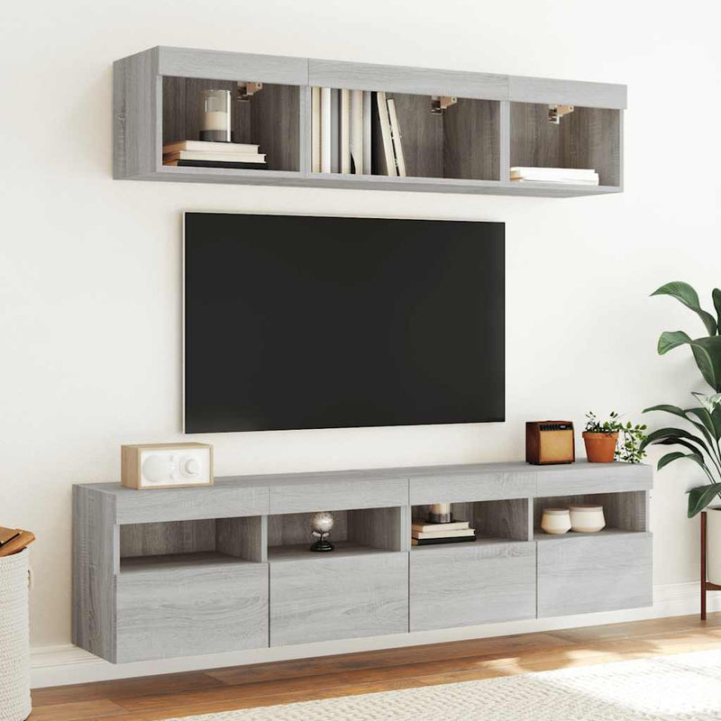 Comodă TV de perete cu lumini LED, gri sonoma, 80x30x40 cm