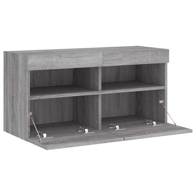 Comodă TV de perete cu lumini LED, gri sonoma, 80x30x40 cm