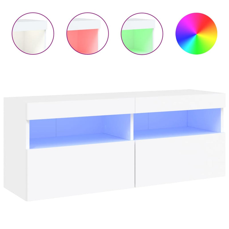 Comodă TV de perete cu lumini LED, alb, 100x30x40 cm