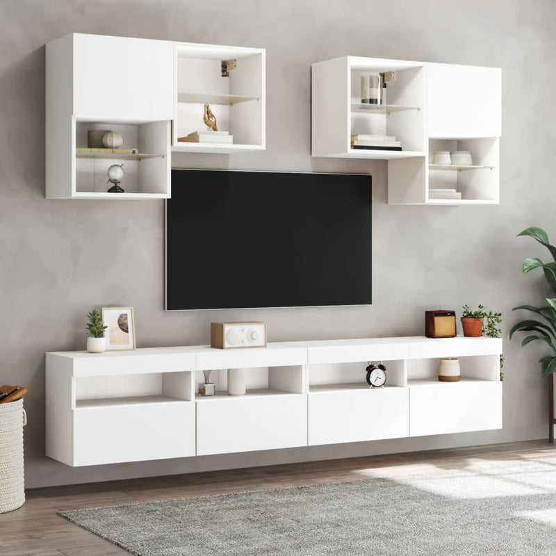 Comodă TV de perete cu lumini LED, alb, 100x30x40 cm