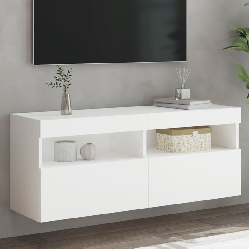 Comodă TV de perete cu lumini LED, alb, 100x30x40 cm