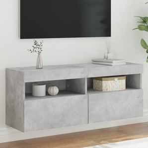 Comodă TV de perete cu lumini LED, gri beton, 100x30x40 cm