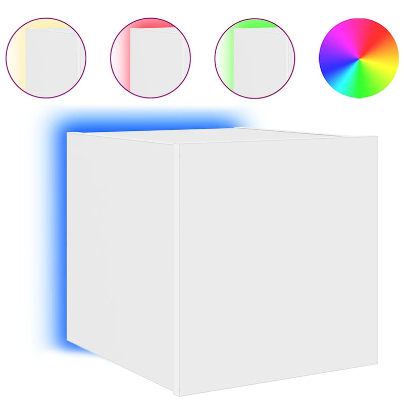 Comode TV de perete cu lumini LED, 2 buc., alb, 30,5x35x30 cm