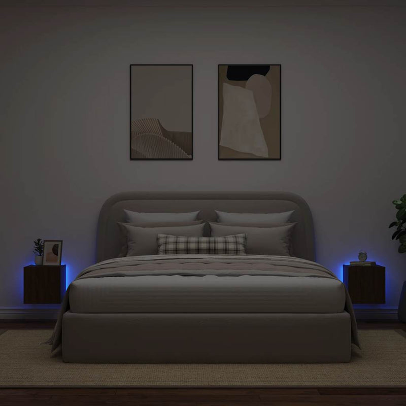 Comodă TV de perete cu LED, 2 buc. stejar maro, 30,5x35x30 cm