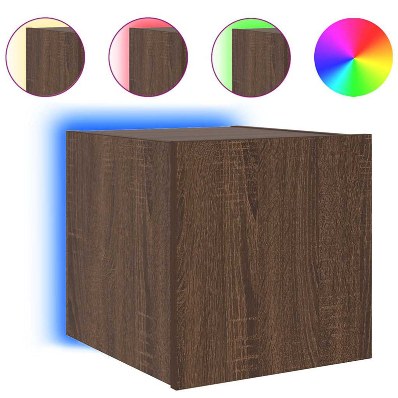 Comodă TV de perete cu LED, 2 buc. stejar maro, 30,5x35x30 cm