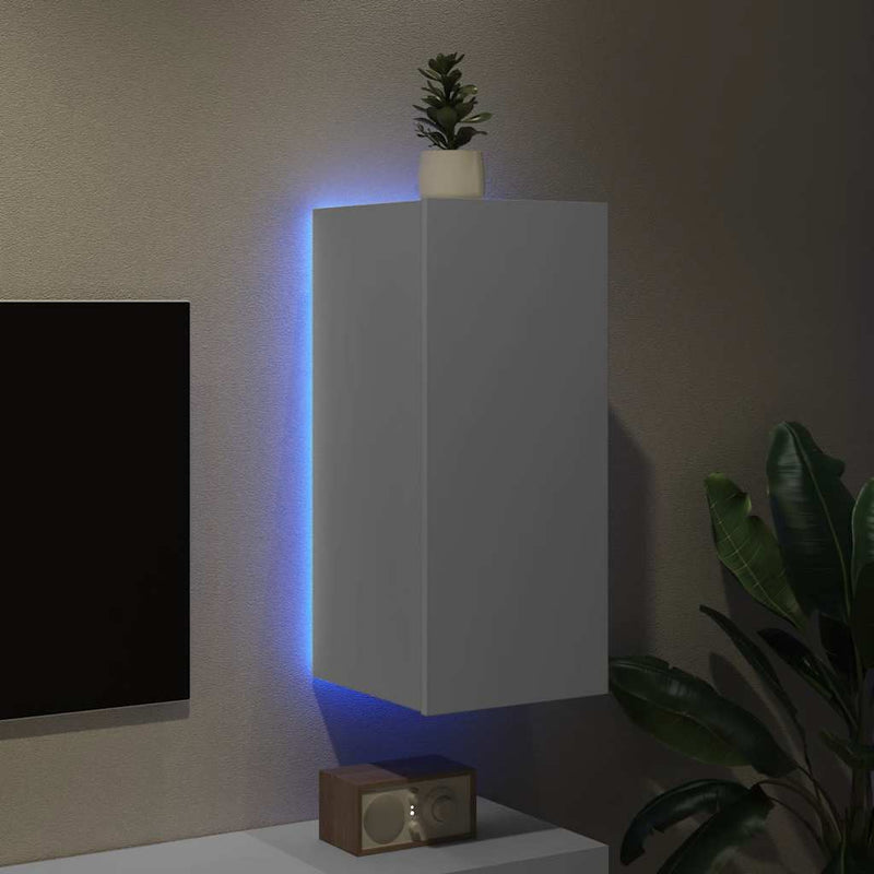 Comodă TV de perete cu lumini LED, alb, 30,5x35x70 cm