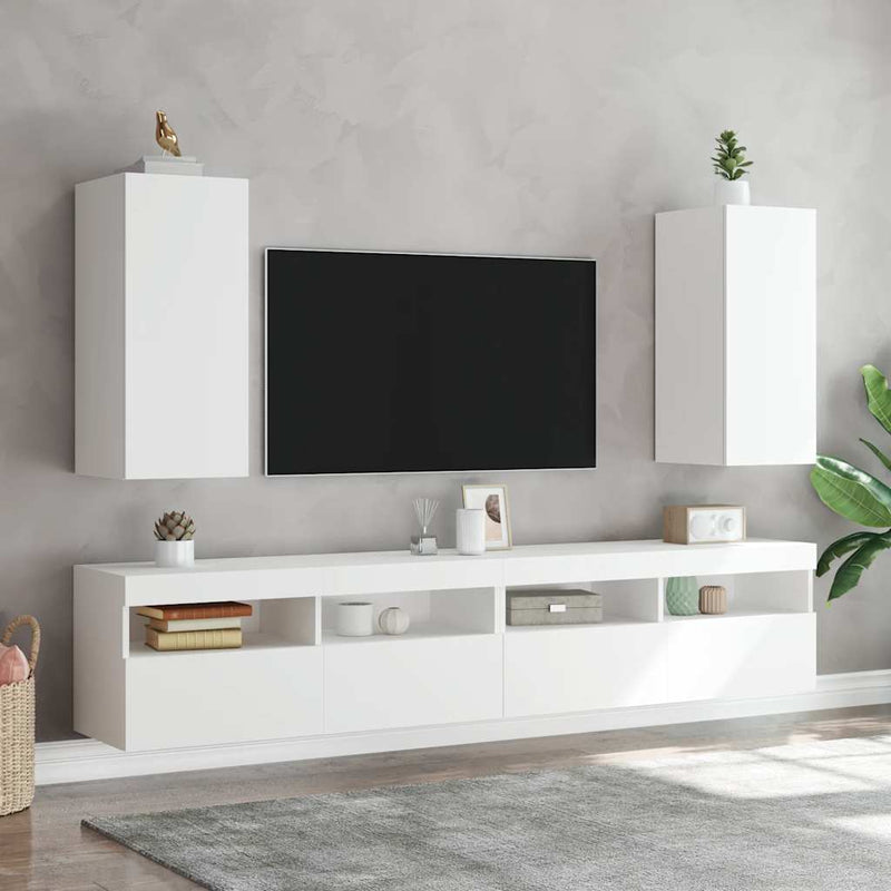 Comodă TV de perete cu lumini LED, alb, 30,5x35x70 cm