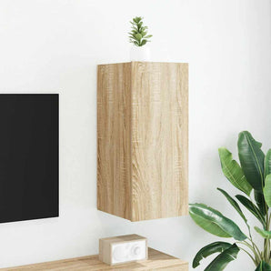 Comodă TV de perete cu lumini LED, stejar sonoma, 30,5x35x70 cm