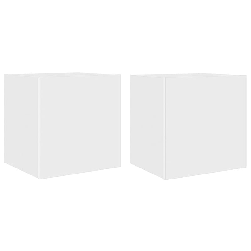 Comode TV de perete cu lumini LED, 2 buc., alb, 40,5x35x40 cm