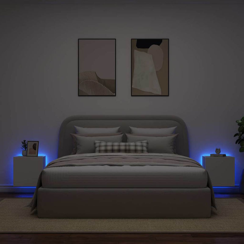 Comode TV de perete cu lumini LED, 2 buc., alb, 40,5x35x40 cm