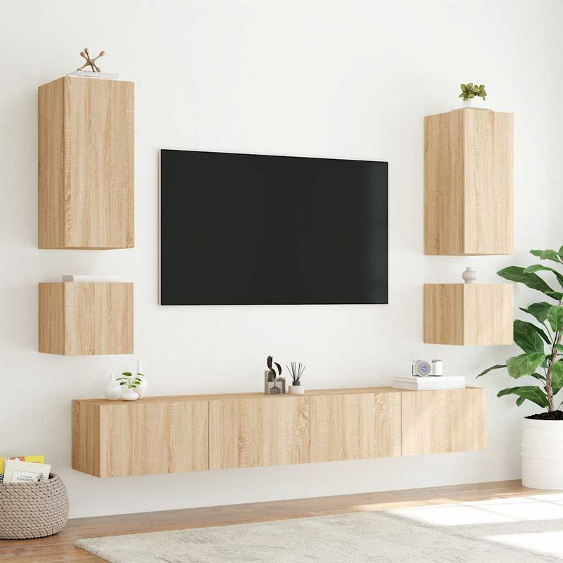 Comodă TV de perete cu LED, 2 buc. stejar sonoma, 40,5x35x40 cm