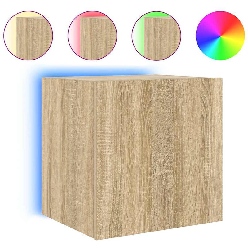Comodă TV de perete cu LED, 2 buc. stejar sonoma, 40,5x35x40 cm